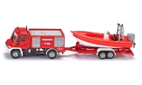 Unimog Feuerwehr mit Boot aus Metall und Kunststoff,